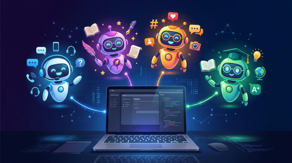 Robots interacting with a laptop