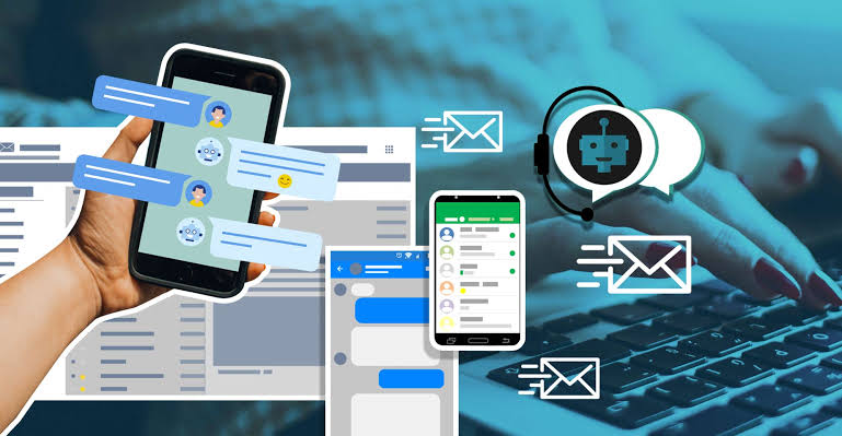 Smartphone showing chat app and laptop