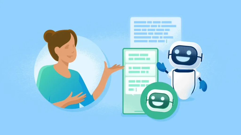 Woman and chatbot interacting