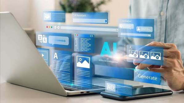 AI creating digital content on laptop