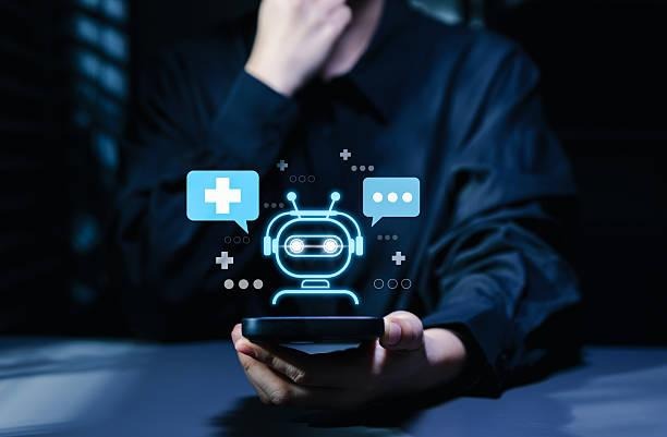 Chatbot icon with medical cross and chat bubbles