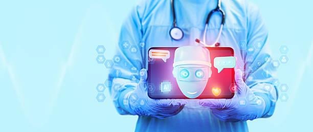 Doctor holding tablet with AI medical chatbot